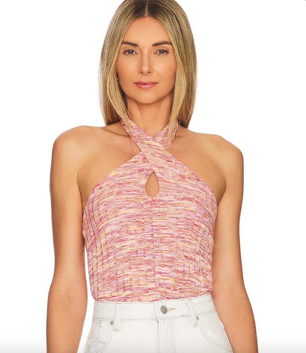 BB Dakota Steve Madden Twist & Turn Space Dye Halter Crop Top Pink Multi Size L